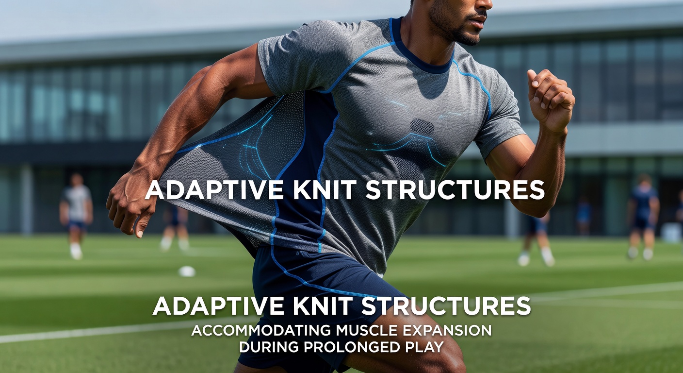 Close-up view of adaptive knit fabric in a football jersey showing stretch zones during player movement