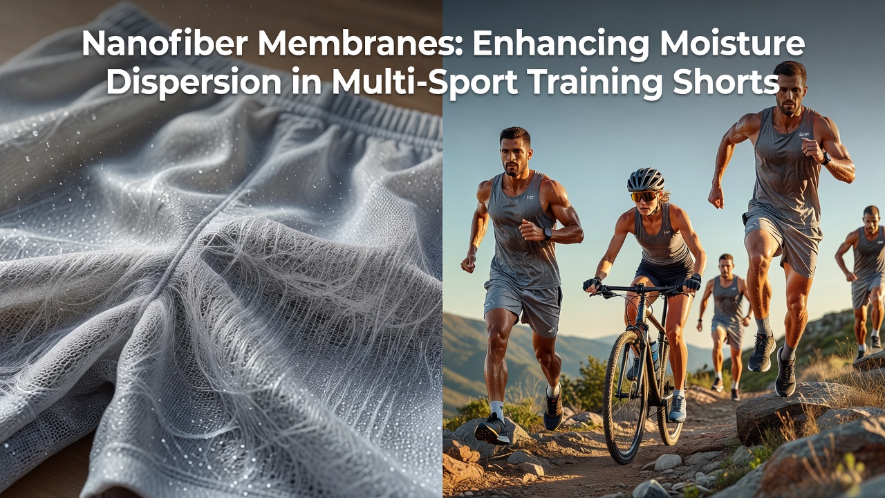Close-up view of nanofiber membrane fabric integrated into multi-sport training shorts showing moisture-wicking structure
