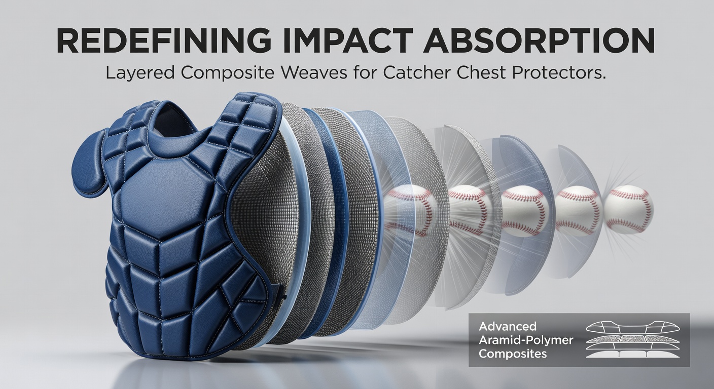 Layered composite weaves in modern catcher chest protectors showing multiple fabric layers designed for impact energy distribution