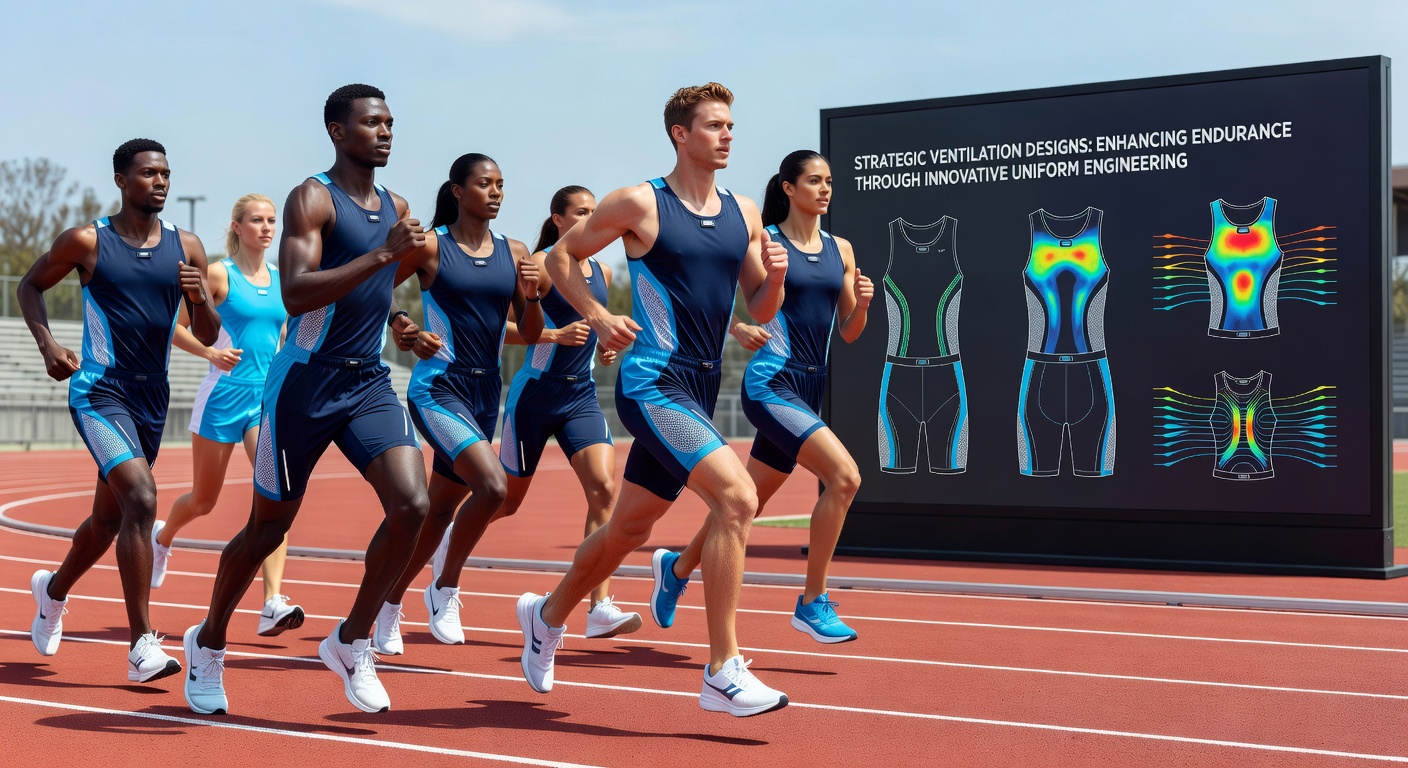 Close-up view of strategic mesh ventilation panels on a team jersey with airflow arrows illustrated