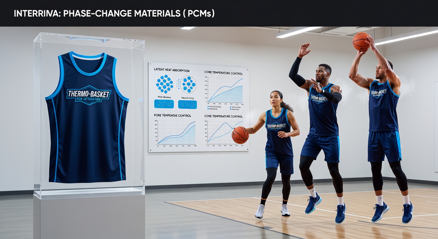 Close-up view of a basketball jersey fabric incorporating phase-change material microcapsules for temperature control during intense play